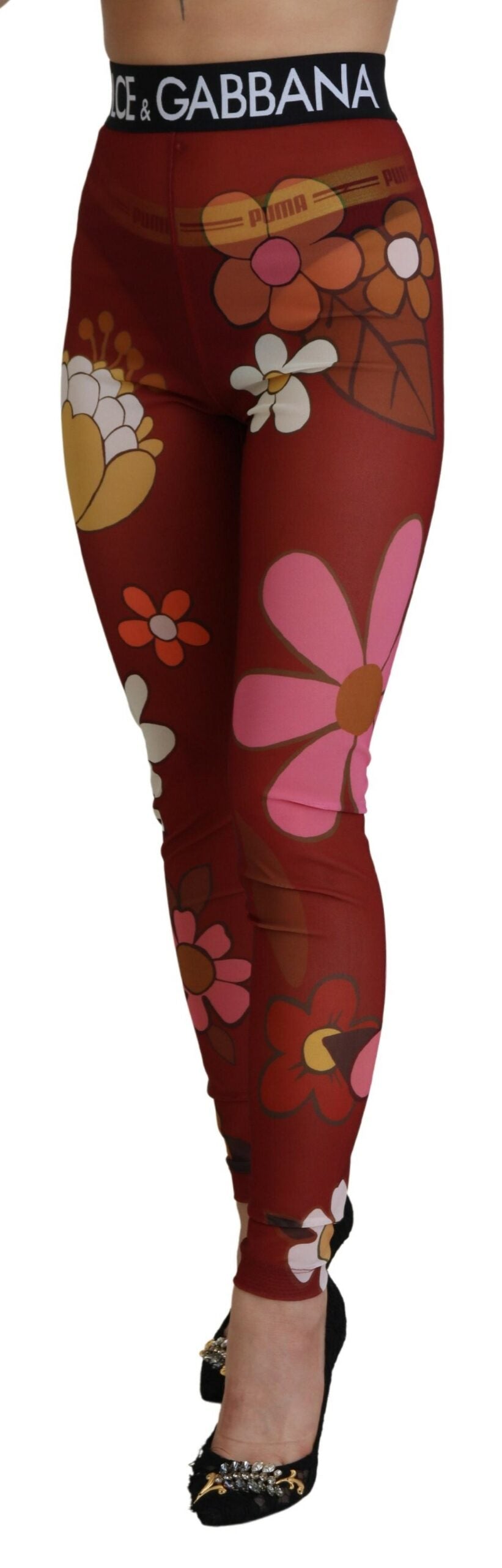 Dolce & Gabbana Legging Rouge Floral Taille Élastique