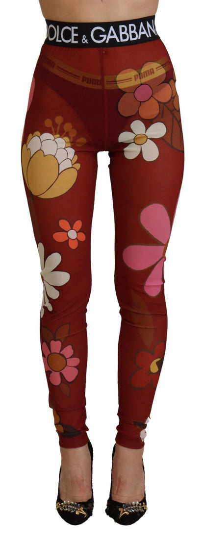 Dolce & Gabbana Legging Rouge Floral Taille Élastique