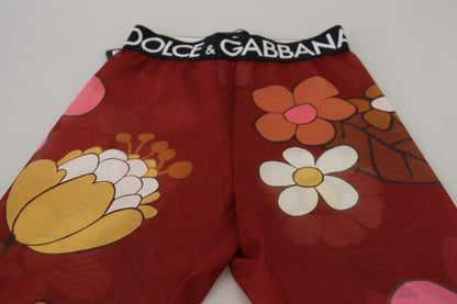 Dolce & Gabbana Legging Rouge Floral Taille Élastique