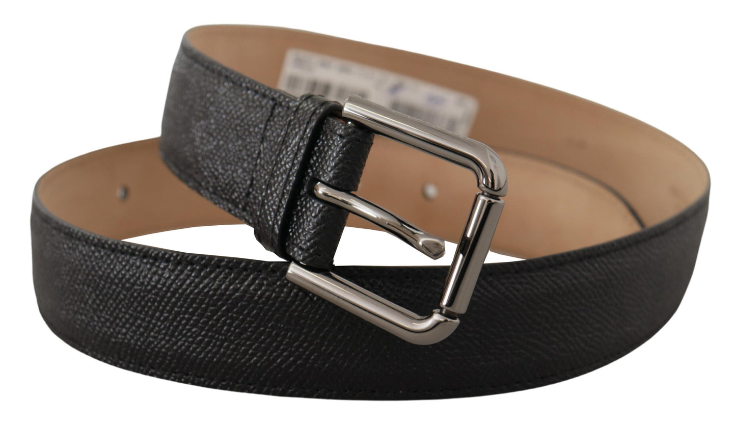 Ceinture Dolce & Gabbana en cuir de veau noir et arrière-plan marron