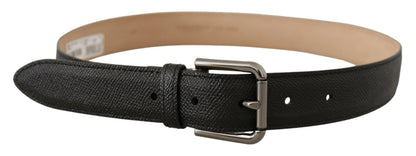 Ceinture Dolce & Gabbana en cuir de veau noir et arrière-plan marron