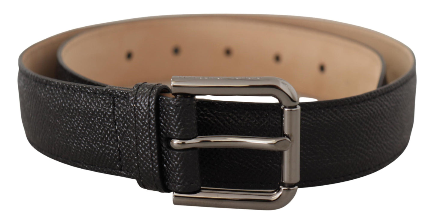 Ceinture Dolce & Gabbana en cuir de veau noir et arrière-plan marron
