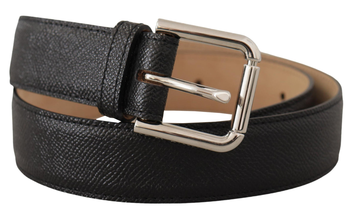 Ceinture Dolce & Gabbana en cuir de veau noir avec boucle en métal marron à l'arrière