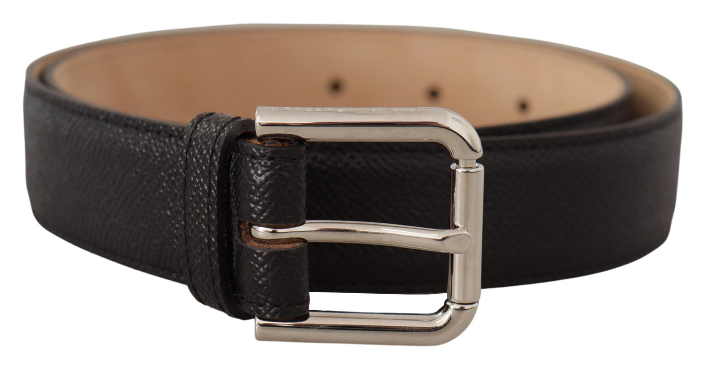 Ceinture Dolce & Gabbana en cuir de veau noir avec boucle en métal marron à l'arrière