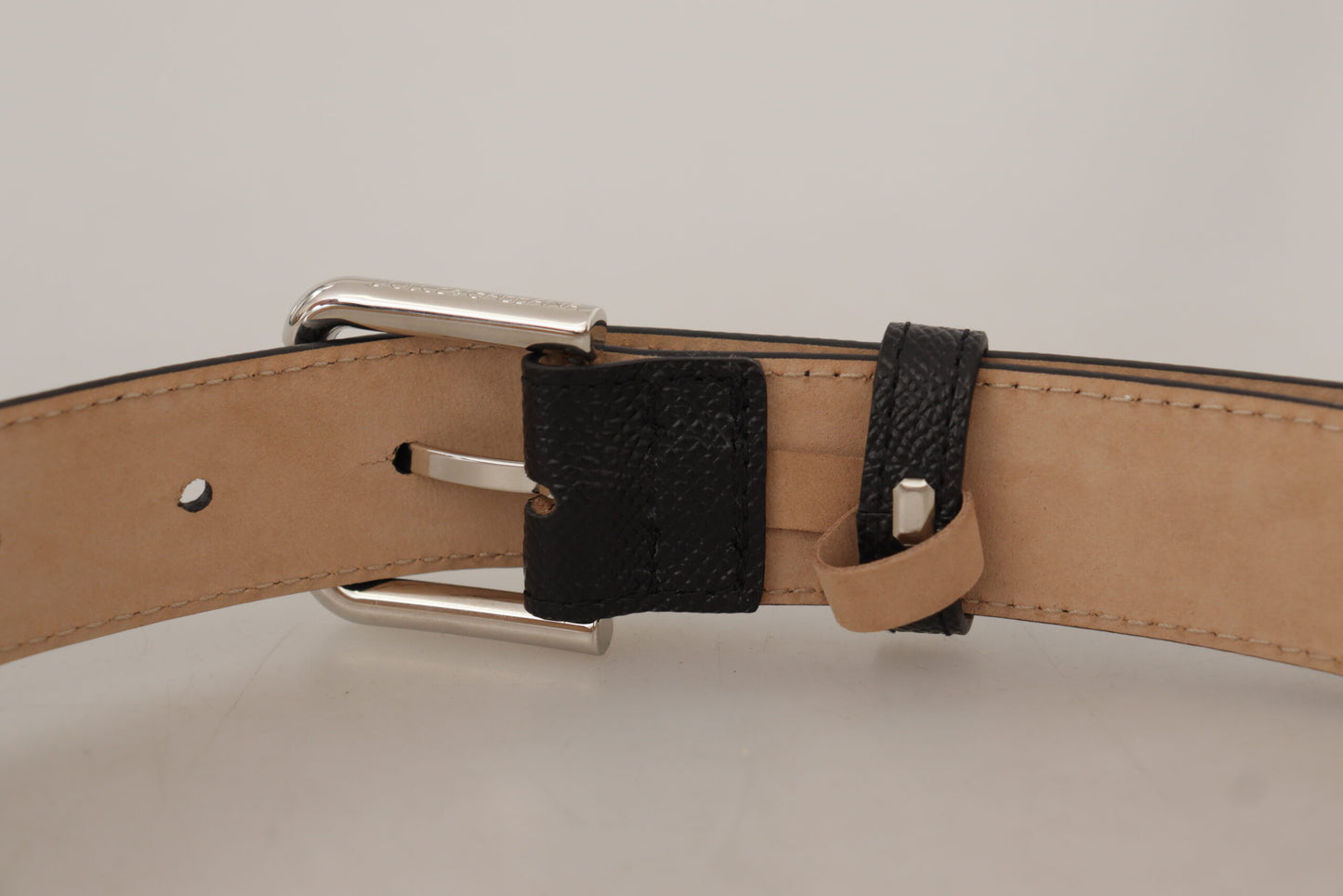 Ceinture Dolce & Gabbana en cuir de veau noir avec boucle en métal marron à l'arrière