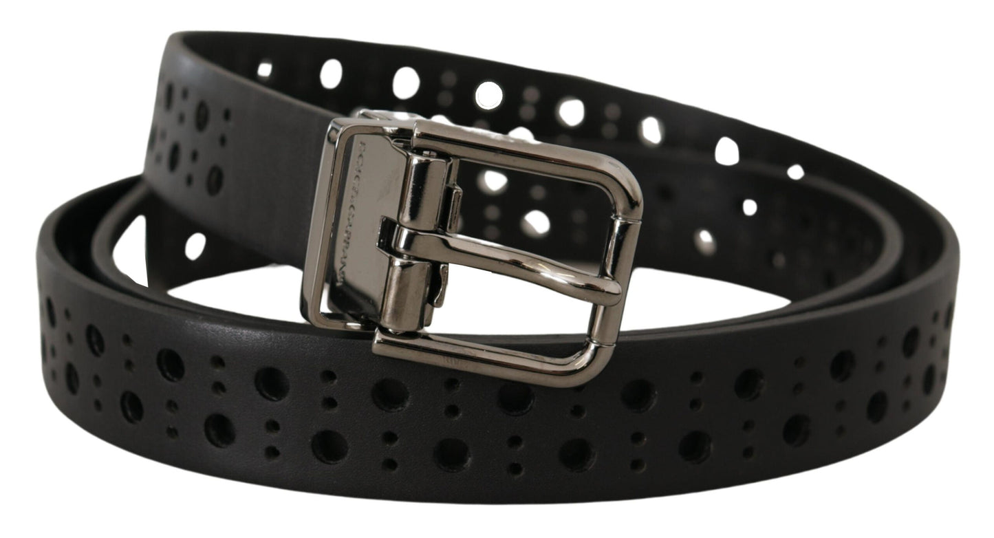 Ceinture Dolce & Gabbana en cuir de veau noir à boucle perforée en métal