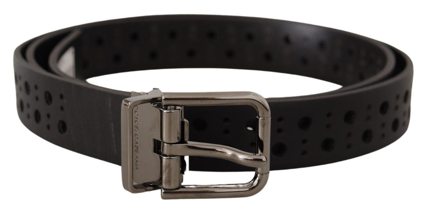 Ceinture Dolce & Gabbana en cuir de veau noir à boucle perforée en métal