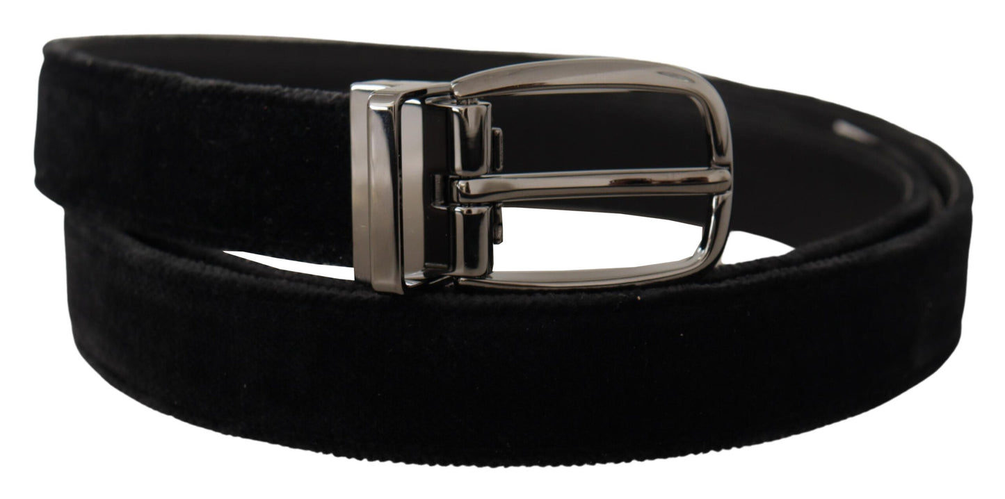 Ceinture Dolce & Gabbana en velours noir avec logo classique gravé en métal