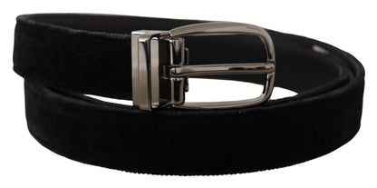 Ceinture Dolce & Gabbana en velours noir avec logo classique gravé en métal
