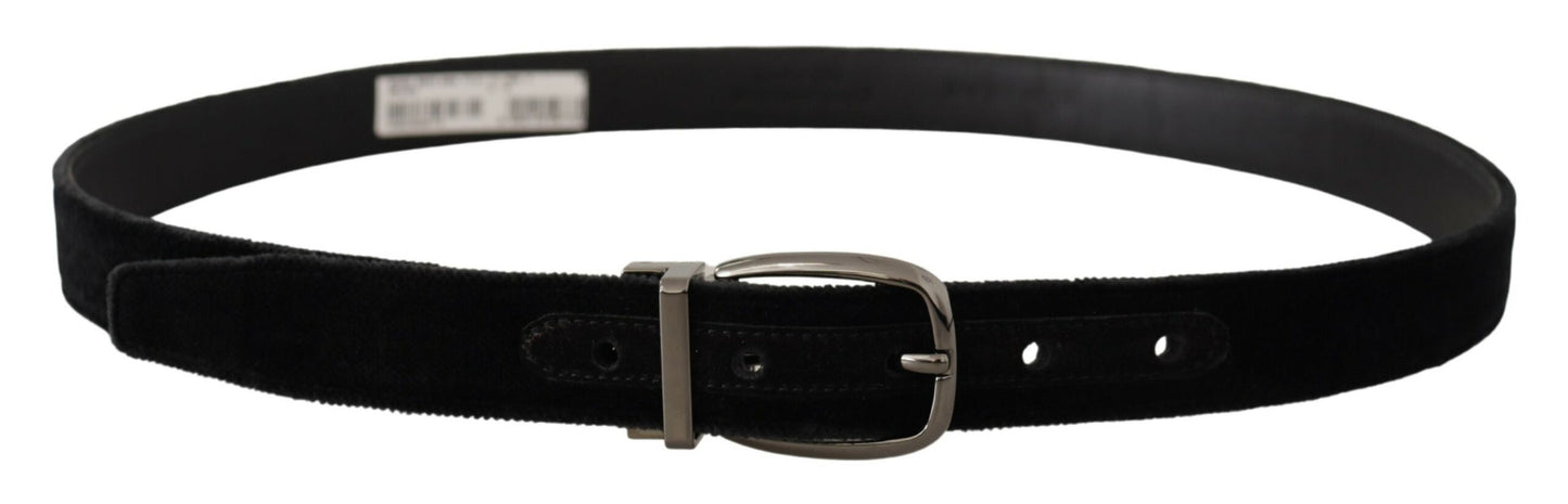 Ceinture Dolce & Gabbana en velours noir avec logo classique gravé en métal
