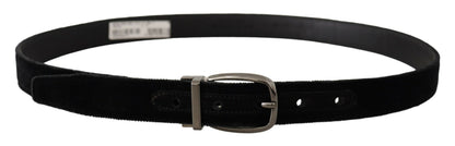 Ceinture Dolce & Gabbana en velours noir avec logo classique gravé en métal
