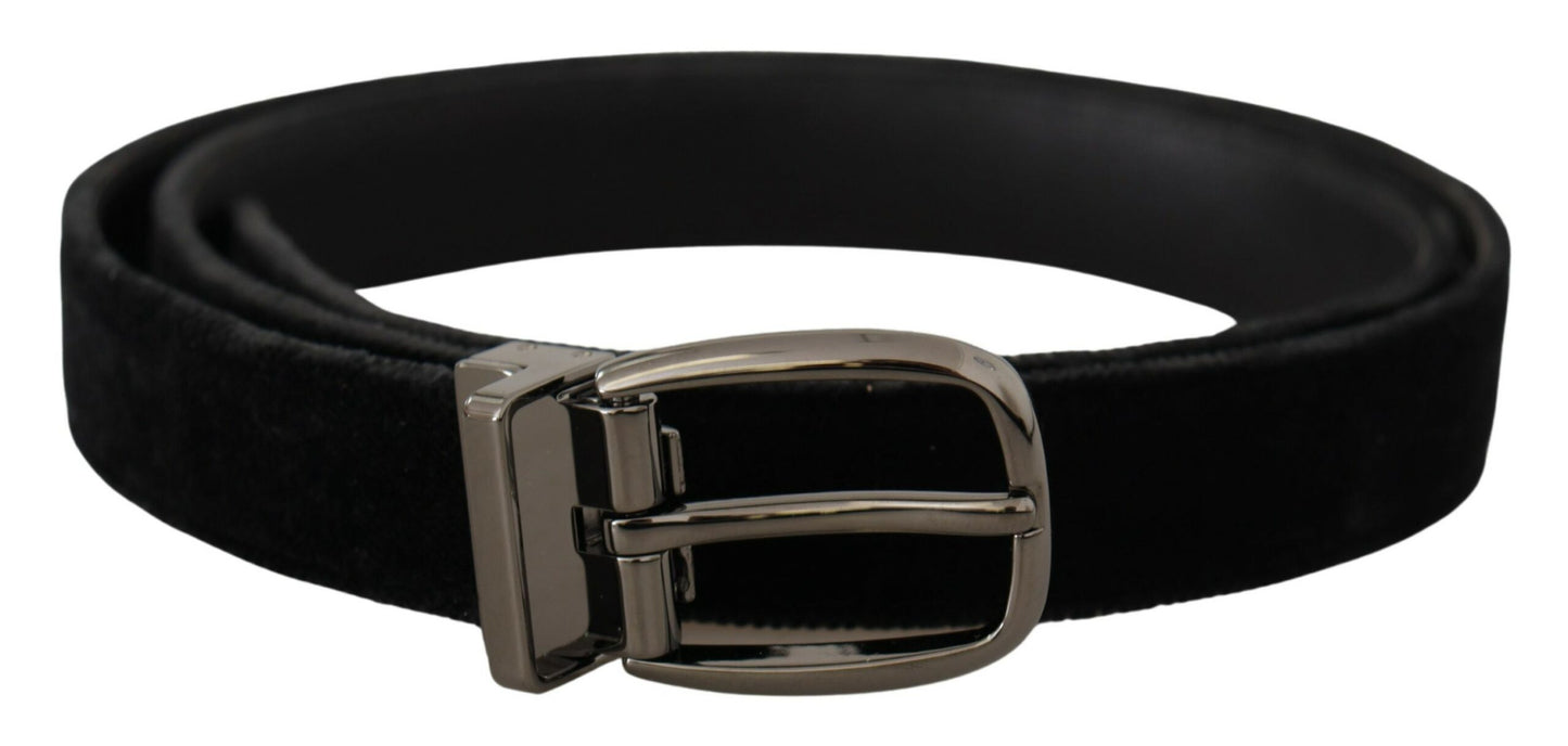 Ceinture Dolce & Gabbana en velours noir avec logo classique gravé en métal