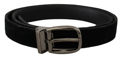 Ceinture Dolce & Gabbana en velours noir avec logo classique gravé en métal