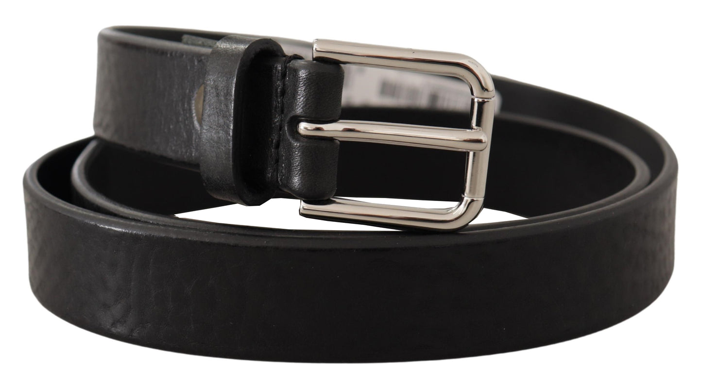 Ceinture Dolce & Gabbana en cuir de veau noir avec boucle en métal argenté ornée du logo