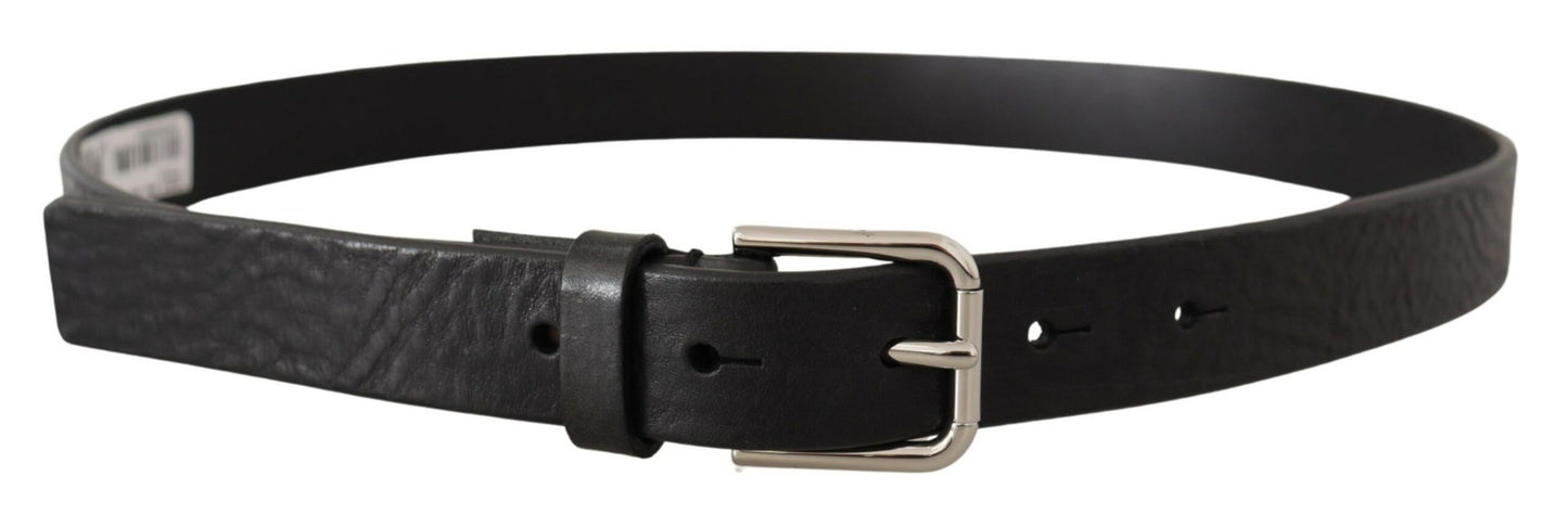 Ceinture Dolce & Gabbana en cuir de veau noir avec boucle en métal argenté ornée du logo