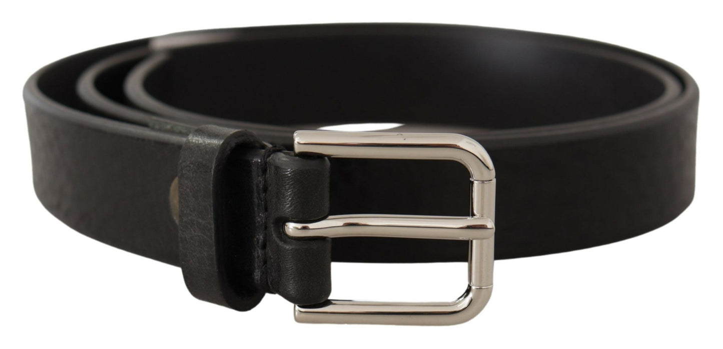 Ceinture Dolce & Gabbana en cuir de veau noir avec boucle en métal argenté ornée du logo