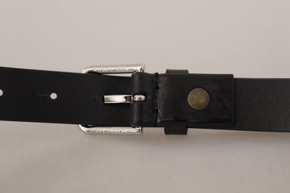 Ceinture Dolce & Gabbana en cuir de veau noir avec boucle en métal argenté ornée du logo