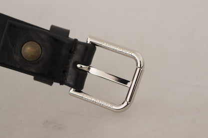 Ceinture Dolce & Gabbana en cuir de veau noir avec boucle en métal argenté ornée du logo