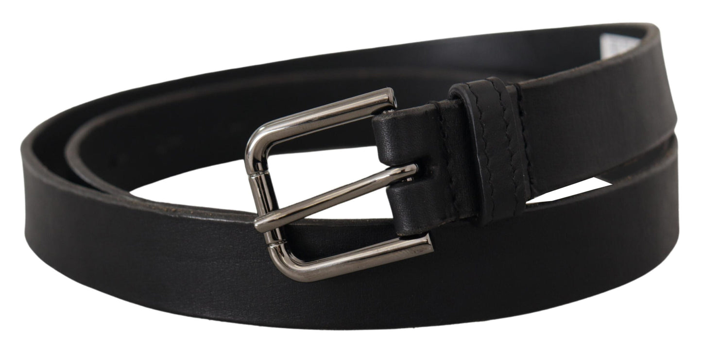 Ceinture Dolce & Gabbana en cuir de veau noir avec boucle en métal gravée du logo