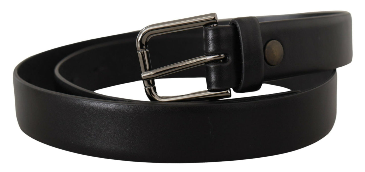 Ceinture en cuir de veau noir Dolce & Gabbana avec boucle en métal à logo classique