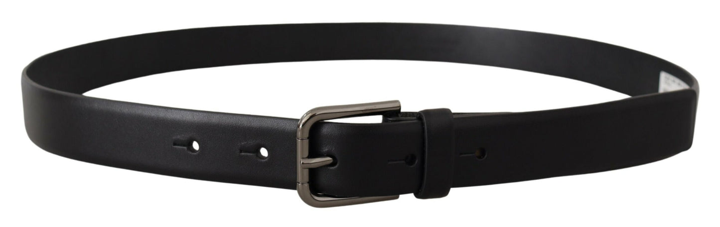 Ceinture en cuir de veau noir Dolce & Gabbana avec boucle en métal à logo classique