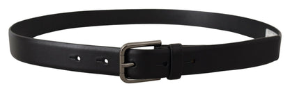 Ceinture en cuir de veau noir Dolce & Gabbana avec boucle en métal à logo classique
