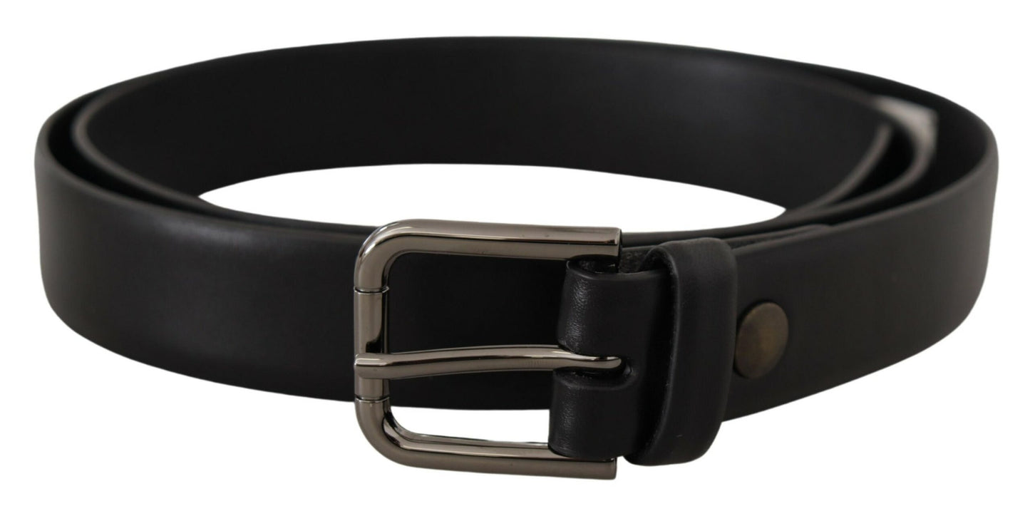 Ceinture en cuir de veau noir Dolce & Gabbana avec boucle en métal à logo classique