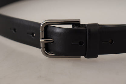 Ceinture en cuir de veau noir Dolce & Gabbana avec boucle en métal à logo classique