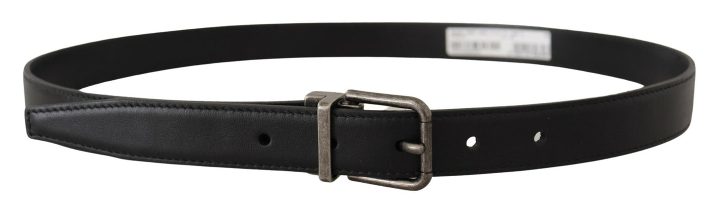 Ceinture Dolce & Gabbana en cuir noir uni avec boucle métallique logo vintage