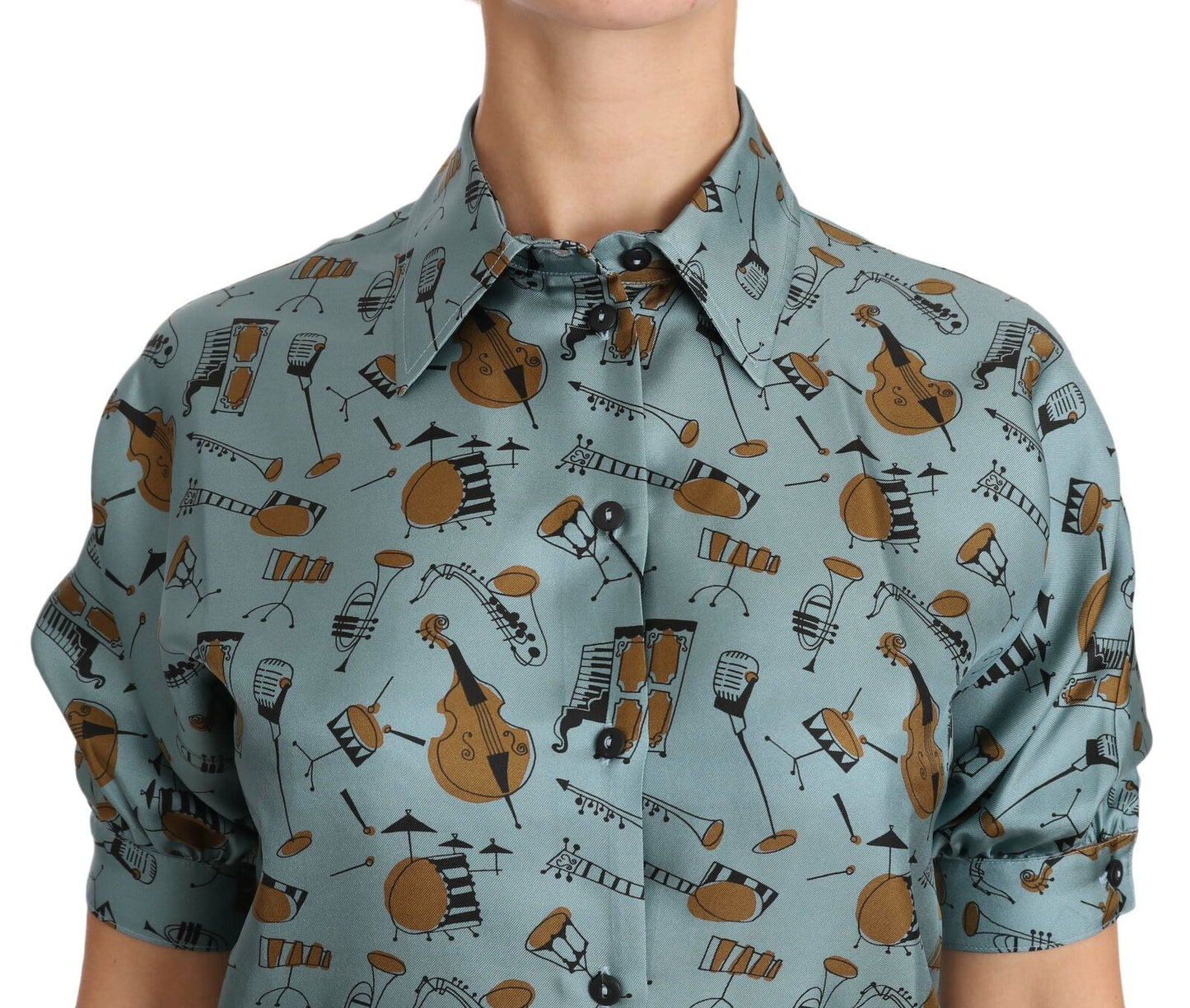 Chemise à manches courtes en soie Dolce & Gabbana multicolore à imprimé instruments de musique