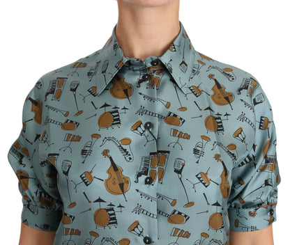 Chemise à manches courtes en soie Dolce & Gabbana multicolore à imprimé instruments de musique
