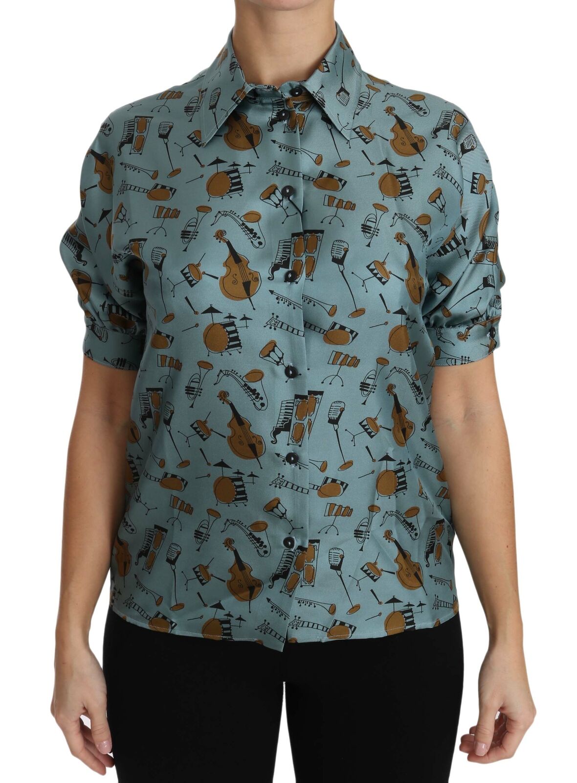 Chemise à manches courtes en soie Dolce & Gabbana multicolore à imprimé instruments de musique