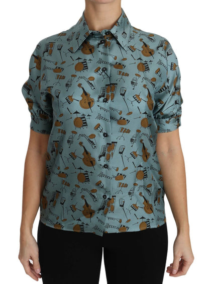 Chemise à manches courtes en soie Dolce & Gabbana multicolore à imprimé instruments de musique