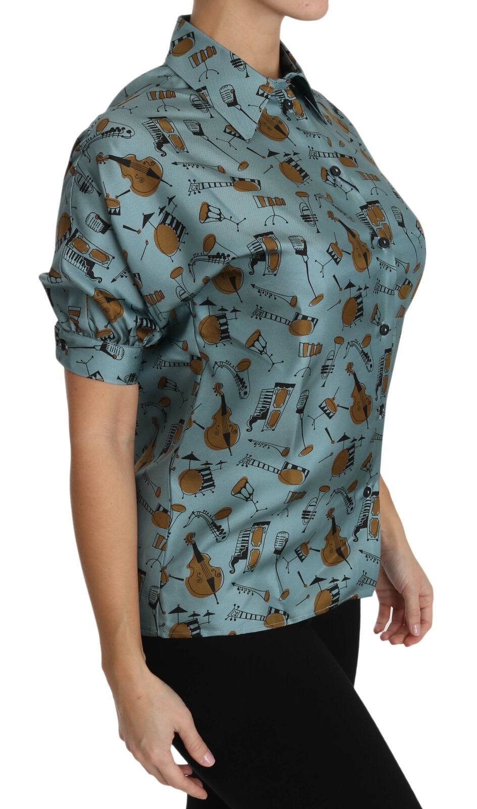 Chemise à manches courtes en soie Dolce & Gabbana multicolore à imprimé instruments de musique