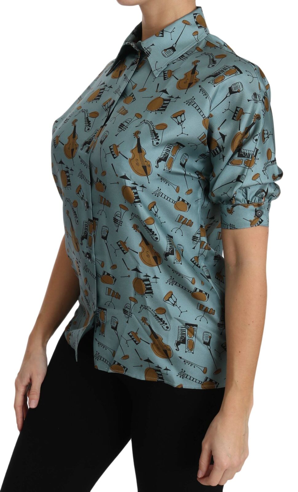 Chemise à manches courtes en soie Dolce & Gabbana multicolore à imprimé instruments de musique
