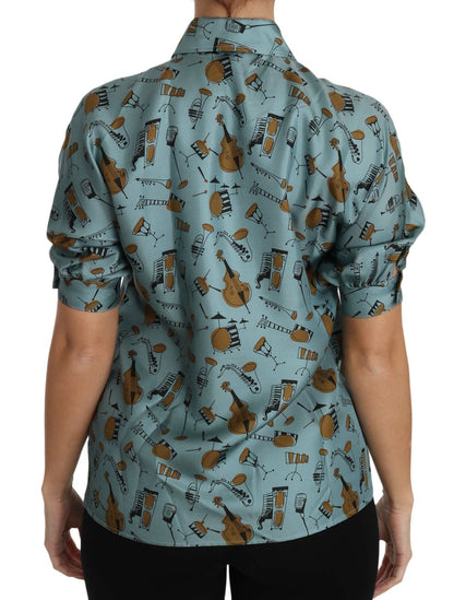 Chemise à manches courtes en soie Dolce & Gabbana multicolore à imprimé instruments de musique