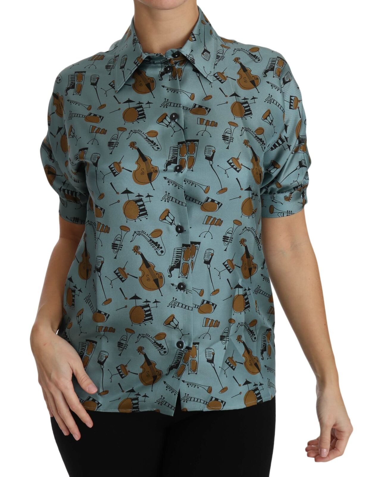 Chemise à manches courtes en soie Dolce & Gabbana multicolore à imprimé instruments de musique