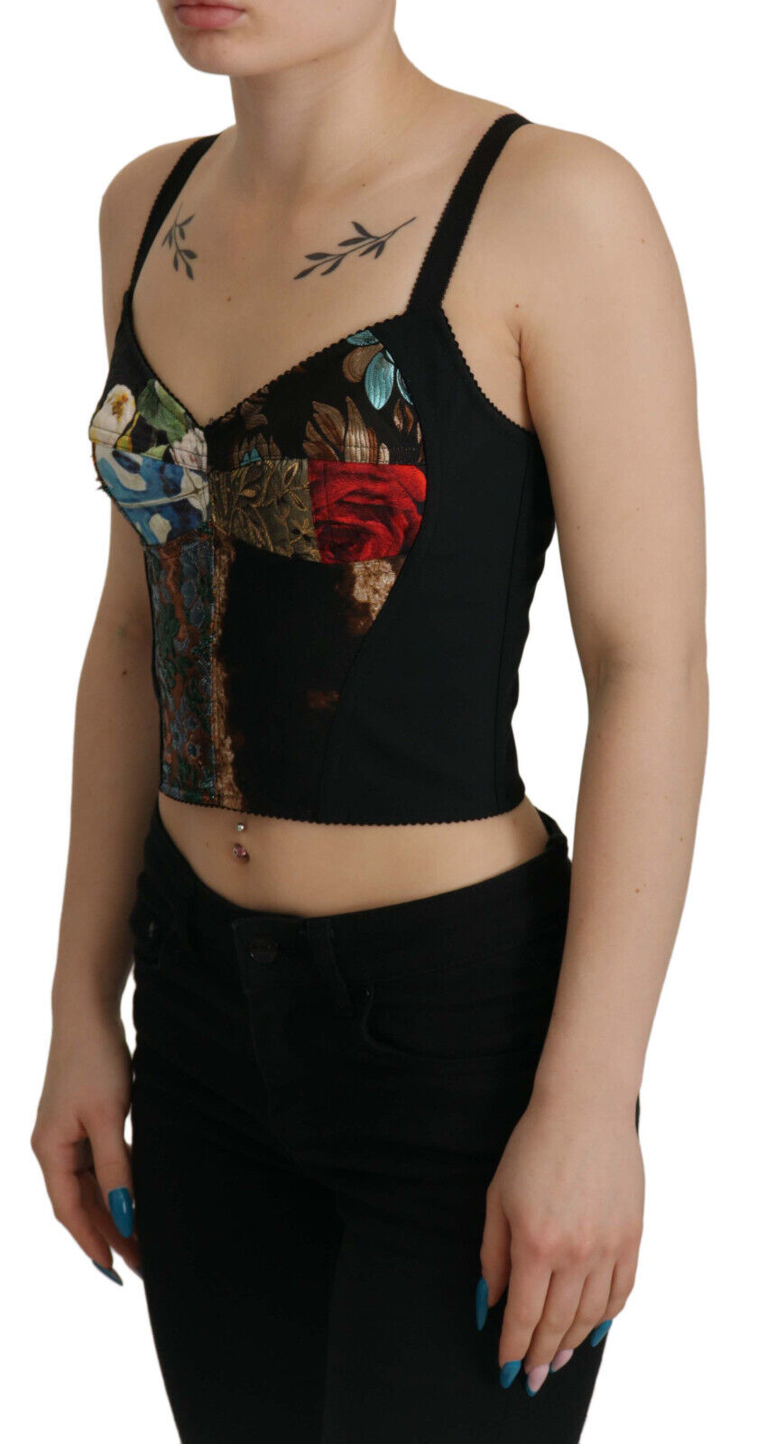 Chemisier corset court Dolce & Gabbana noir patchwork Sicily