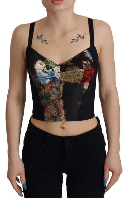 Chemisier corset court Dolce & Gabbana noir patchwork Sicily