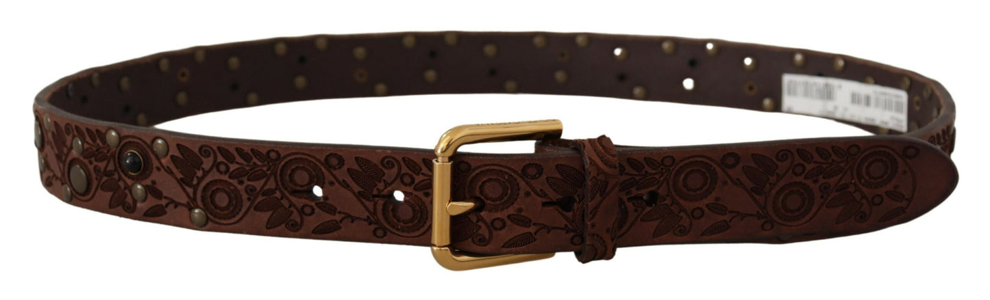 Dolce & Gabbana Cuir de veau marron Boucle en métal doré estampé