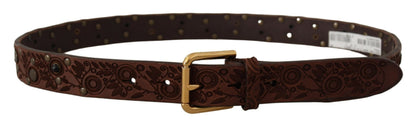 Dolce & Gabbana Cuir de veau marron Boucle en métal doré estampé