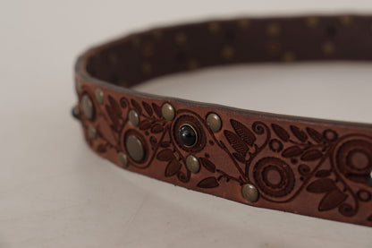 Dolce & Gabbana Cuir de veau marron Boucle en métal doré estampé