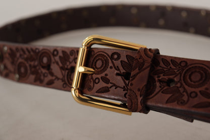 Dolce & Gabbana Cuir de veau marron Boucle en métal doré estampé