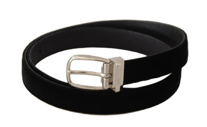 Dolce & Gabbana Ceinture en velours noir décontractée à boucle en métal argenté
