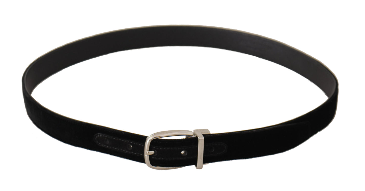Dolce & Gabbana Ceinture en velours noir décontractée à boucle en métal argenté
