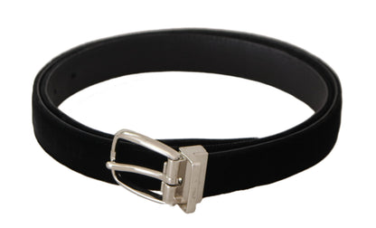 Dolce & Gabbana Ceinture en velours noir décontractée à boucle en métal argenté