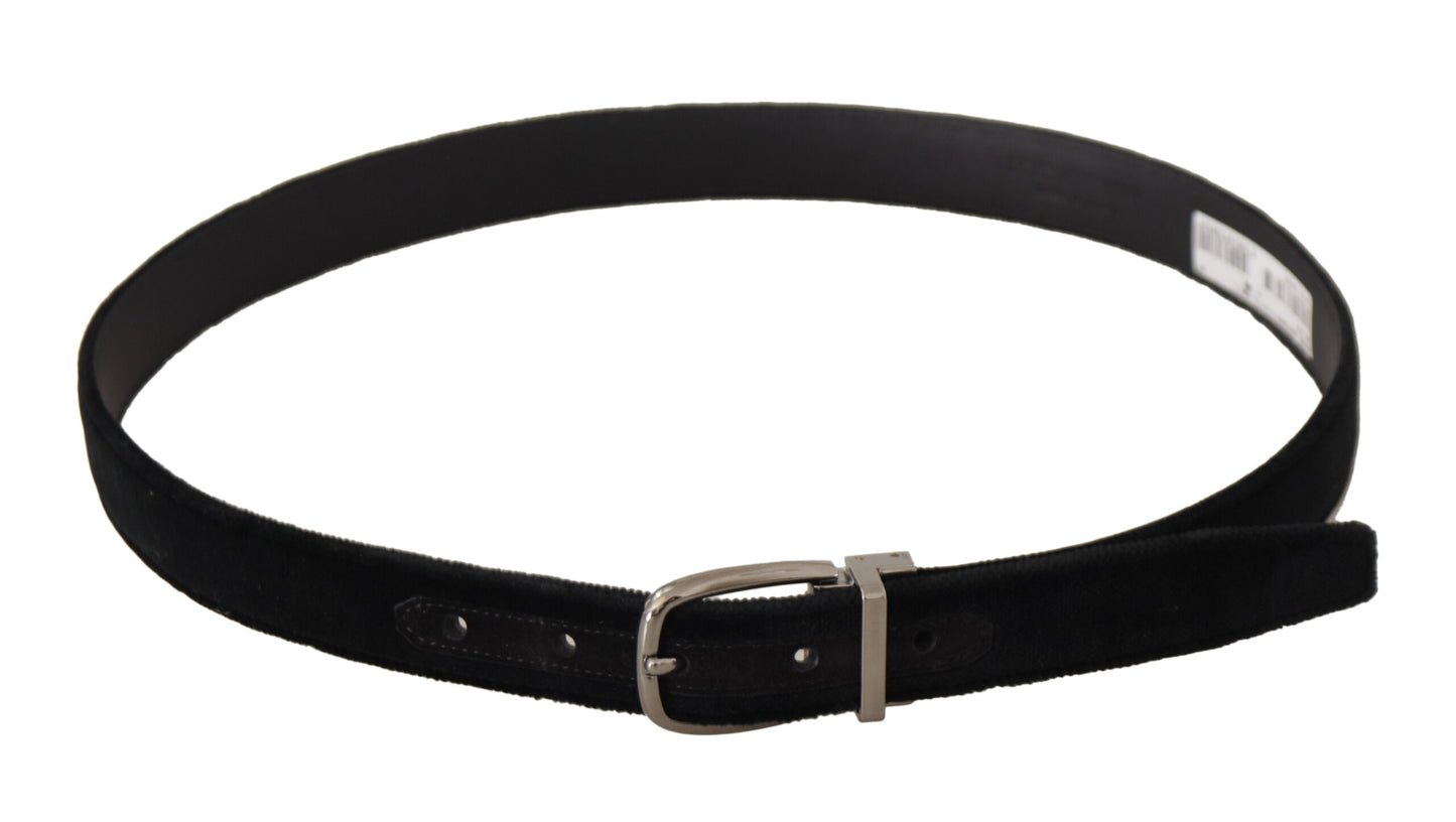 Ceinture Dolce & Gabbana en velours noir classique avec boucle en métal argenté