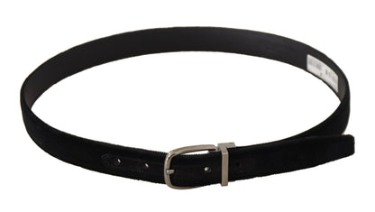 Ceinture Dolce & Gabbana en velours noir classique avec boucle en métal argenté