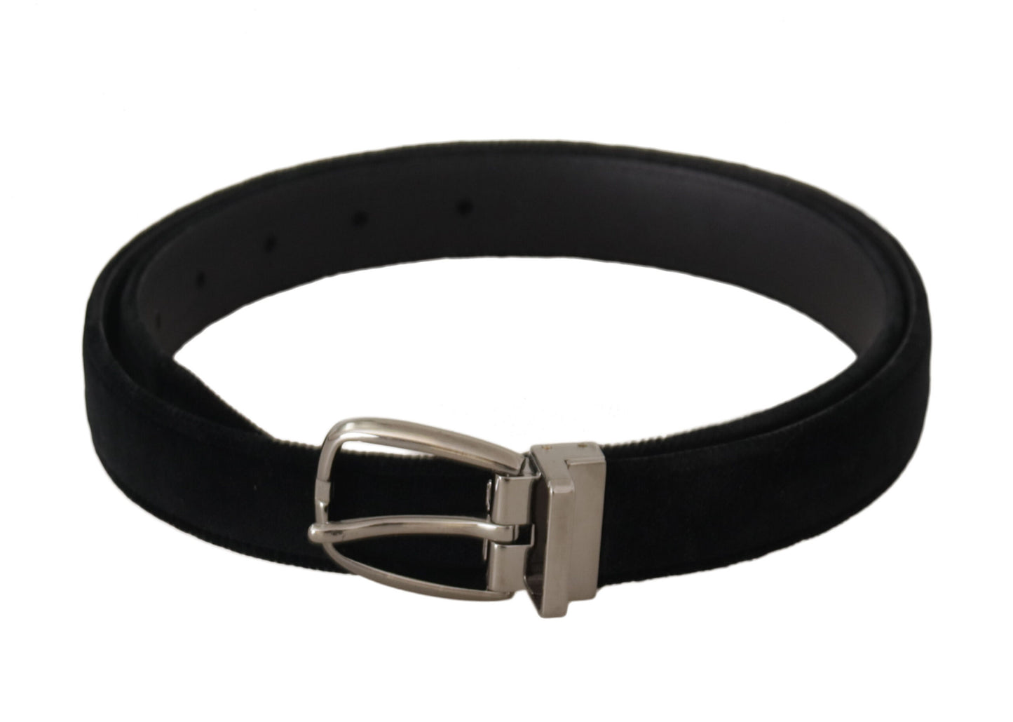 Ceinture Dolce & Gabbana en velours noir classique avec boucle en métal argenté