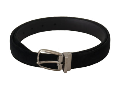 Ceinture Dolce & Gabbana en velours noir classique avec boucle en métal argenté